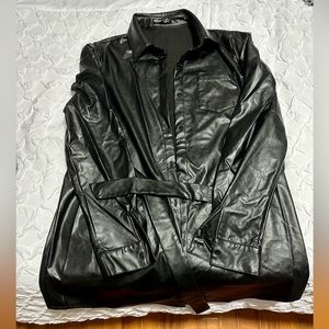 Black leather button up dress with tie belt from SHEIN. Size large